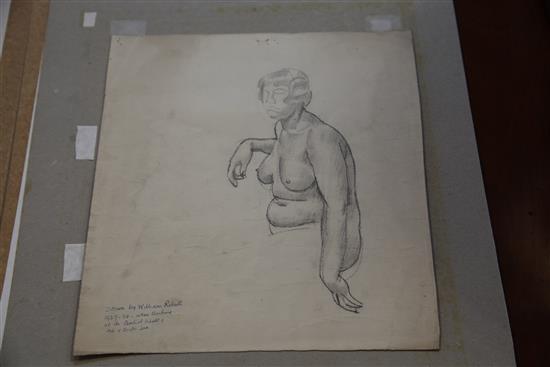 § William Roberts (1895-1980) Female life study sitting three quarter front upper body 13 x 11.75in., unframed, illustrated in the Cata